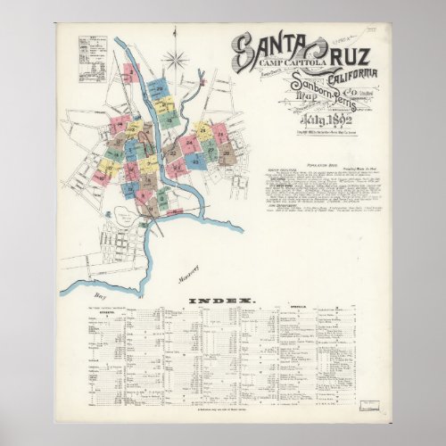 1892 Santa Cruz California map Poster