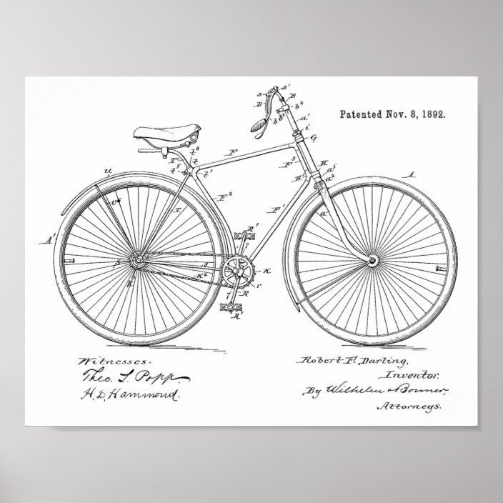 1892 Vintage Bicycle Patent Art Print | Zazzle.com