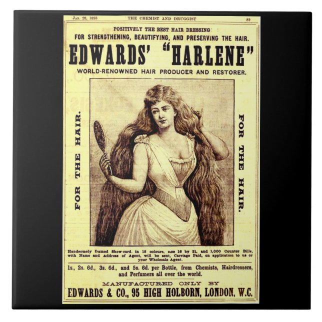 1893 ad for Harlene hair restorer Ceramic Tile (Front)