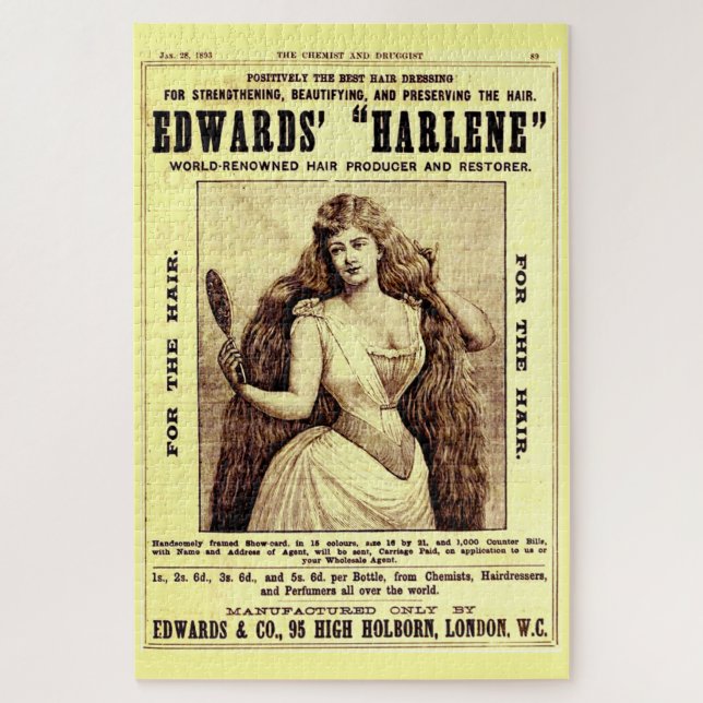 1893 ad for Harlene hair restorer Jigsaw Puzzle (Vertical)