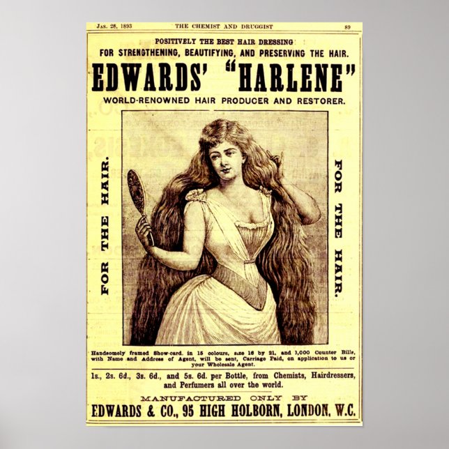1893 ad for Harlene hair restorer Poster (Front)