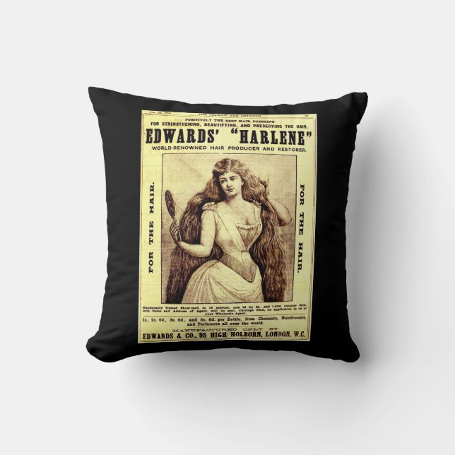 1893 ad for Harlene hair restorer Throw Pillow (Front)