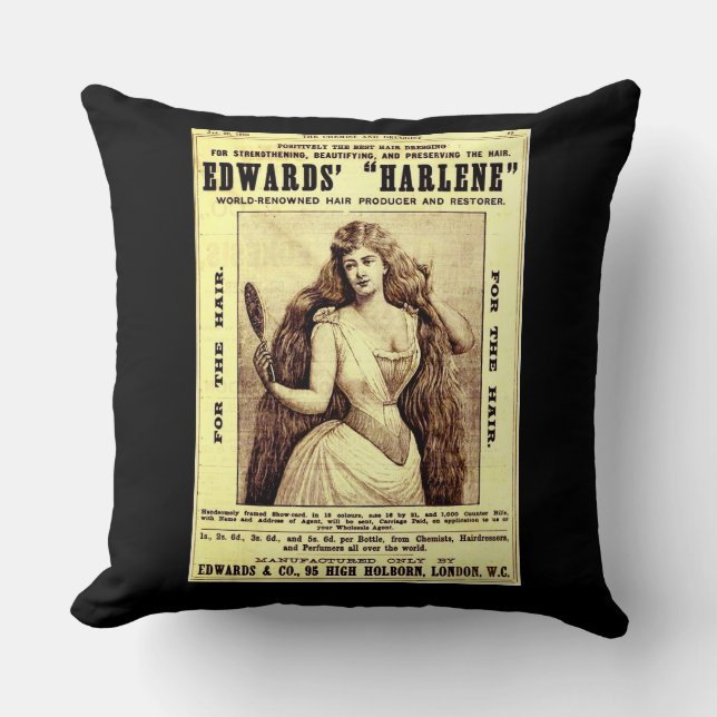 1893 ad for Harlene hair restorer Throw Pillow (Front)
