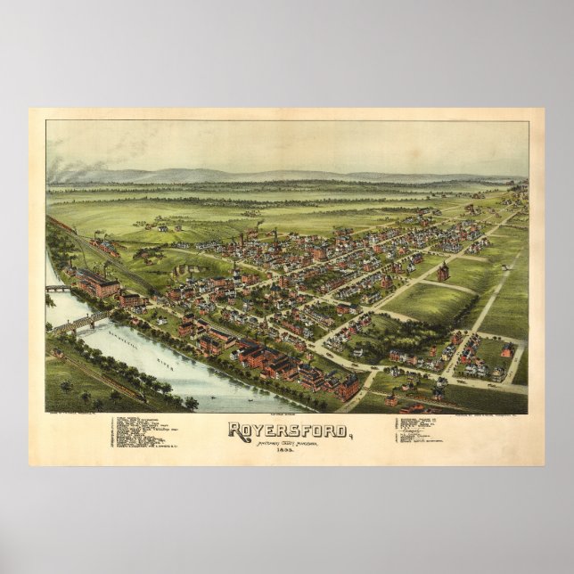 1893 Aerial Map Royersford PA Pennsylvania Poster (Front)