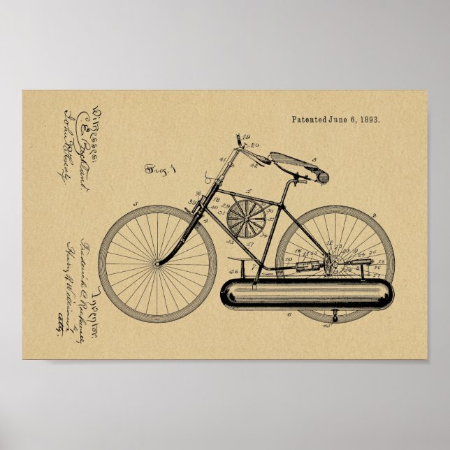 1893 Air Propelled Bicycle Design Patent Art Print (Front)
