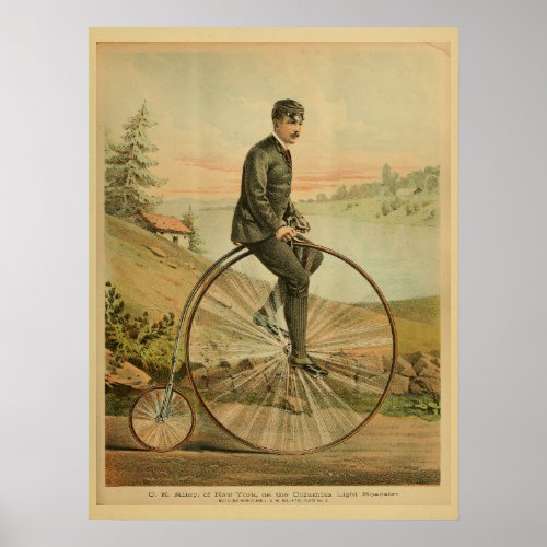 1893 Bicycle High Wheel Penny Farthing Art Print
