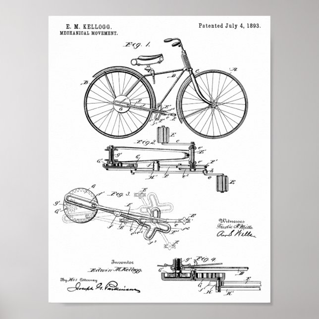 1893 Chainless Bicycle Design Patent Art Print (Front)