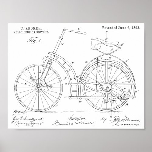 1893 Chainless Bicycle Patent Art Drawing Print