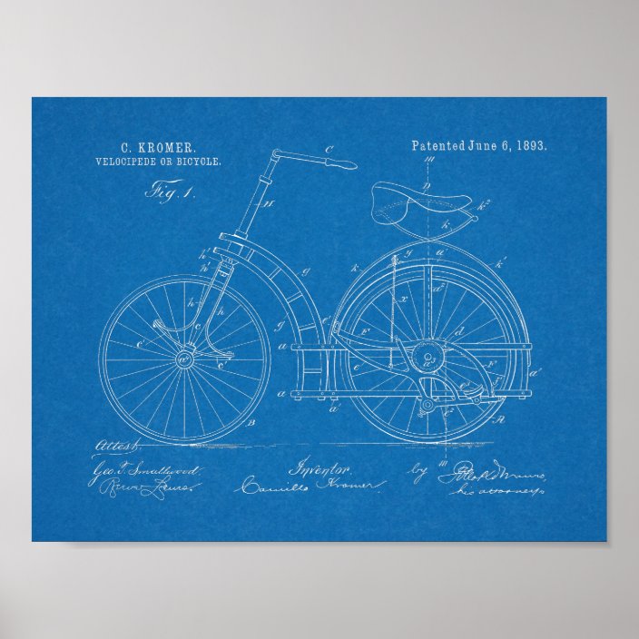 1893 Chainless Bicycle Patent Art Drawing Print | Zazzle.com