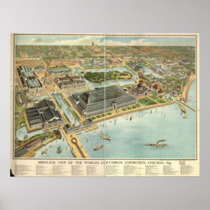 1893 Chicago, IL Birds Eye View Panoramic Map Poster