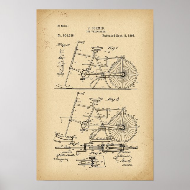 1893 Patent Bicycle Ice velocipede Poster (Front)
