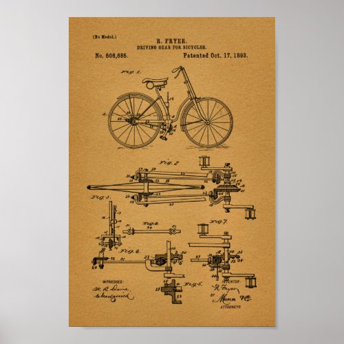 1893 Vintage Bicycle Driving Gear Patent Art Print