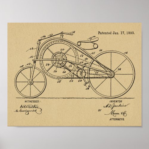 1893 Vintage Bicycle Large Gear Patent Art Print