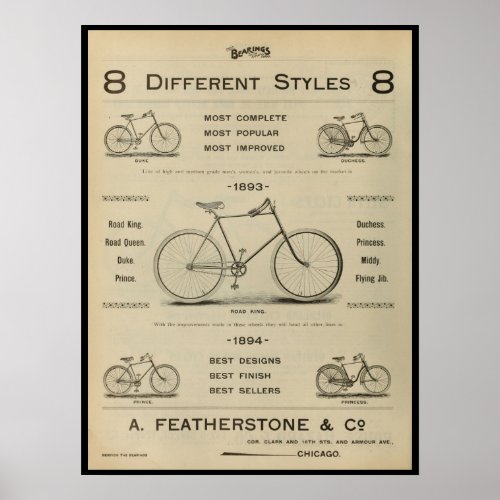 1893 Vintage Bicycle Magazine Ad Art Poster