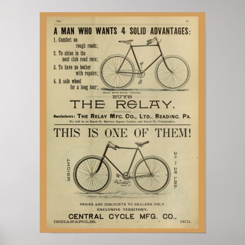 1893 Vintage Bicycle Magazine Ad Art Poster