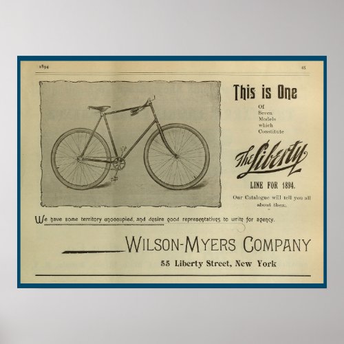 1893 Vintage Bicycle Magazine Ad Art Poster
