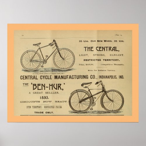 1893 Vintage Bicycle Magazine Ad Art Poster