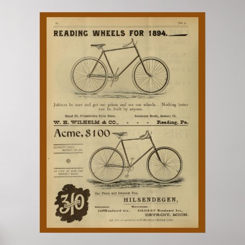 1893 Vintage Bicycle Magazine Ad Art Poster