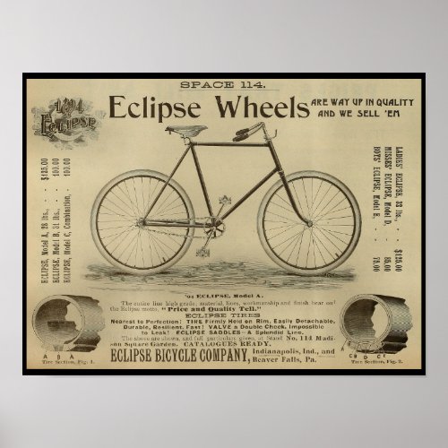 1893 Vintage Bicycle Magazine Ad Art Poster