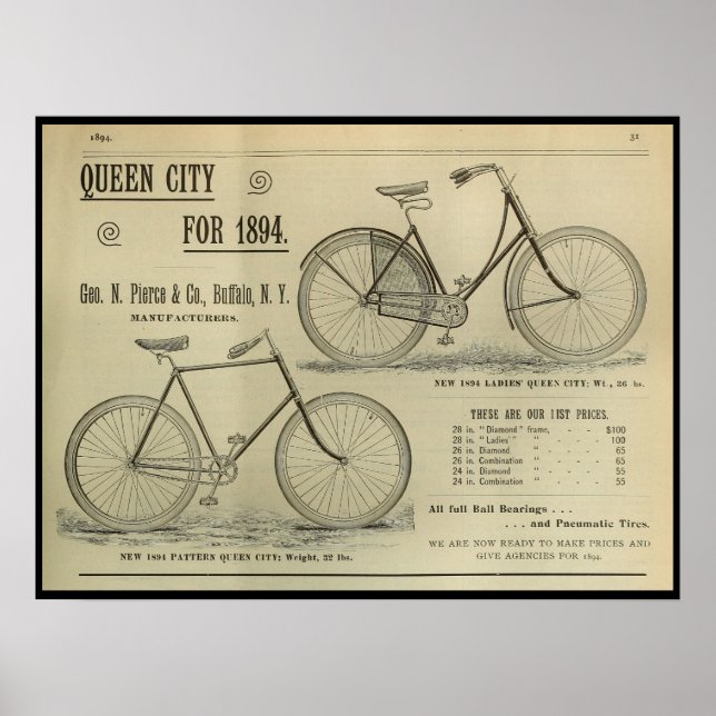 1893 Vintage Bicycle Magazine Ad Art Poster (Front)