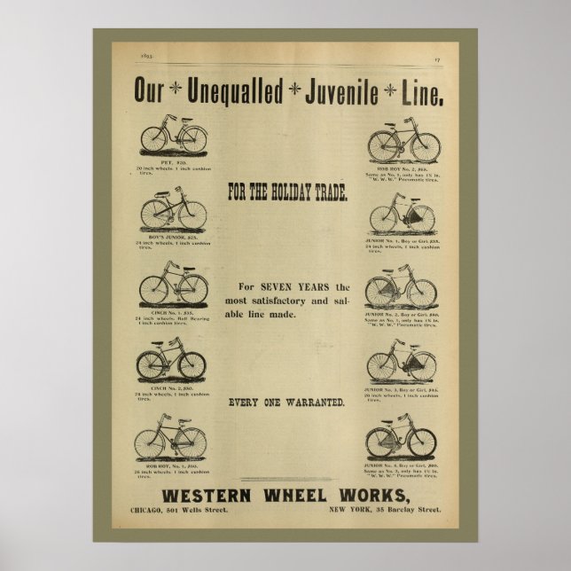 1893 Vintage Bicycle Magazine Ad Art Poster (Front)