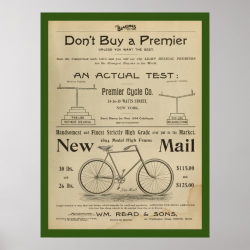 1893 Vintage Bicycle Magazine Ad Art Poster