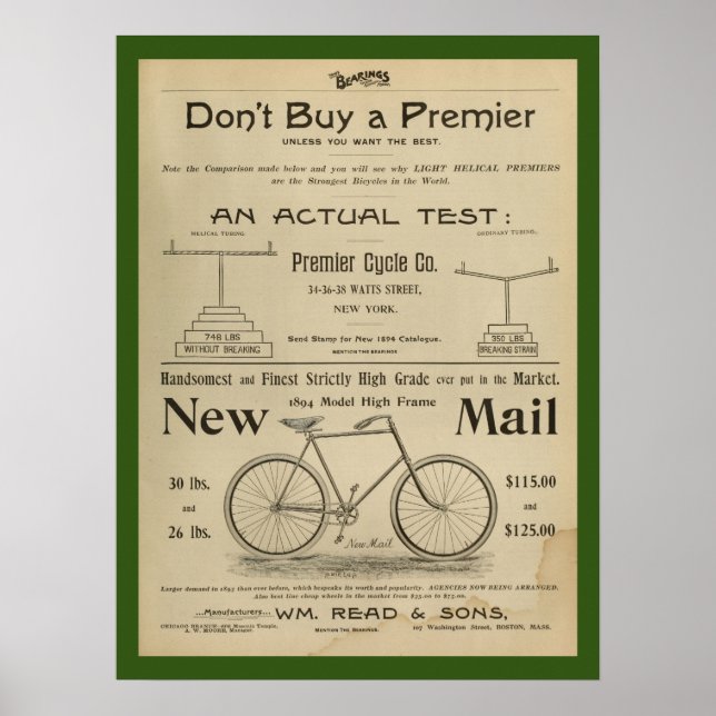 1893 Vintage Bicycle Magazine Ad Art Poster (Front)