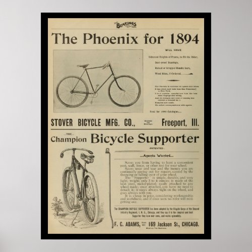 1893 Vintage Bicycle Magazine Ad Art Poster