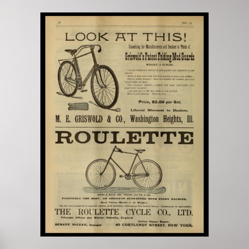 1893 Vintage Bicycle Magazine Ad Art Poster