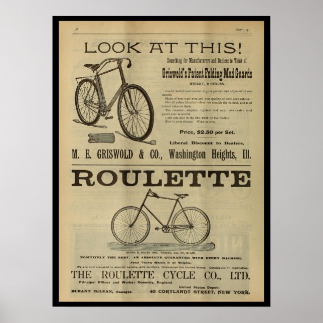 1893 Vintage Bicycle Magazine Ad Art Poster (Front)