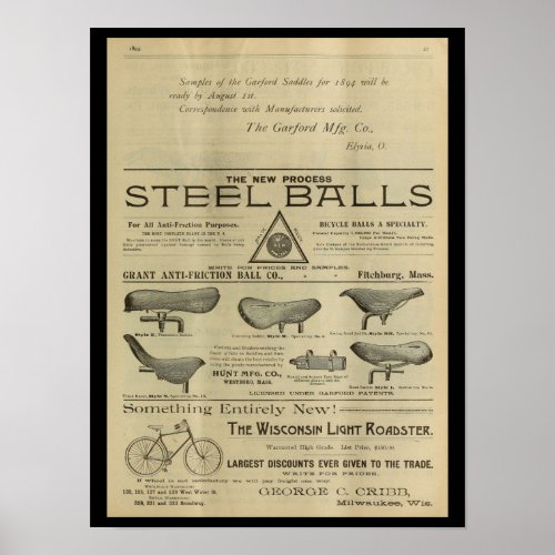 1893 Vintage Bicycle Magazine Ad Art Poster