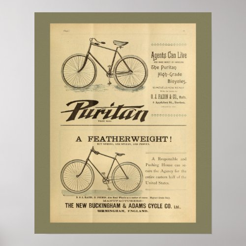 1893 Vintage Bicycle Magazine Ad Art Poster