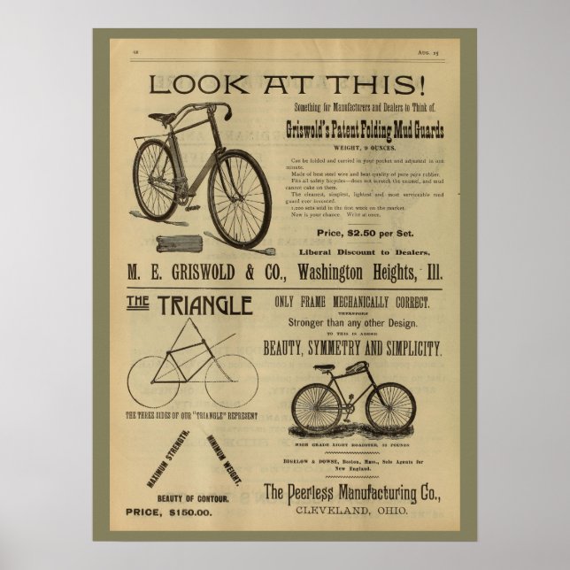 1893 Vintage Bicycle Magazine Ad Art Poster (Front)