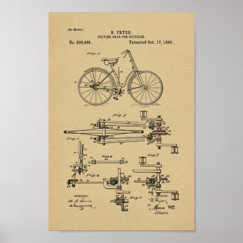 1893 Vintage Bicycle Patent Art Print