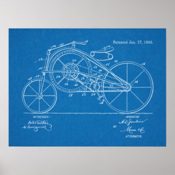 1893 Vintage Bicycle Patent Blueprint Art Print by AcupunctureProducts at Zazzle