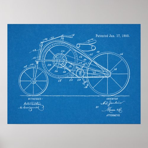 1893 Vintage Bicycle Patent Blueprint Art Print