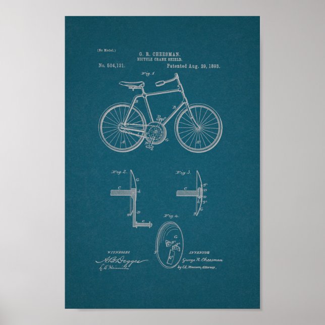 1893 Vintage Bicycle Patent Print Blueprint (Front)