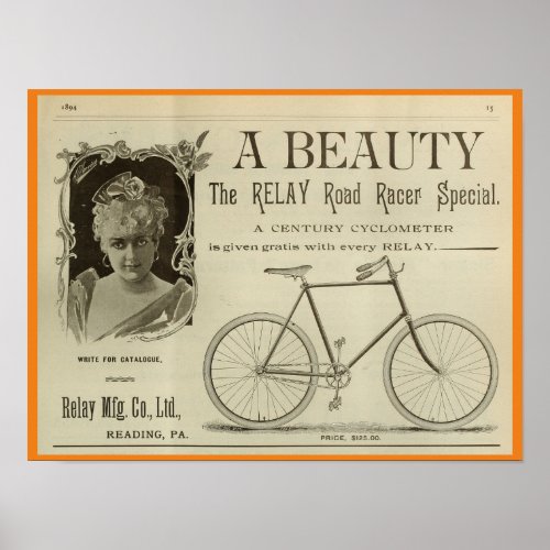 1893 Vintage Bicycle Racer Magazine Ad Art Poster
