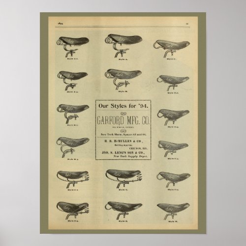 1893 Vintage Bicycle Seats Magazine Ad Art Poster