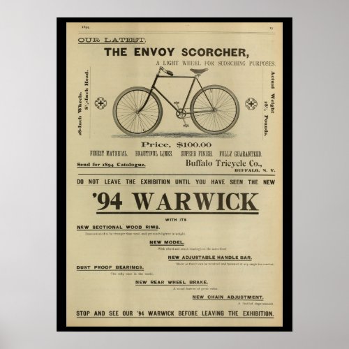 1893 Vintage Envoy Bicycle Magazine Ad Art Poster