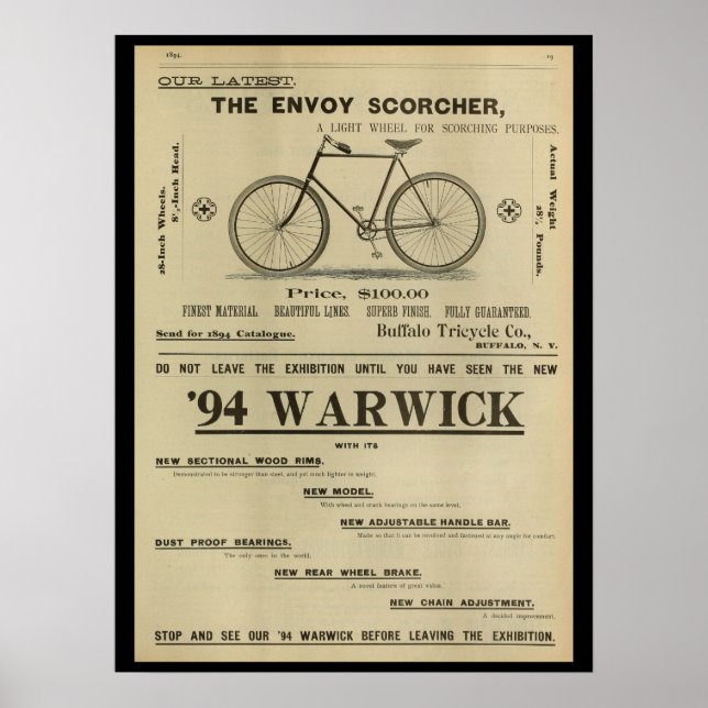 1893 Vintage Envoy Bicycle Magazine Ad Art Poster (Front)