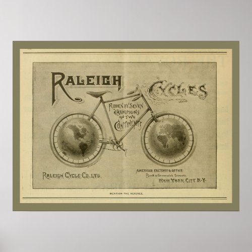 1893 Vintage Raleigh Bicycle Magazine Ad Poster