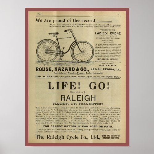 1893 Vintage Rudge Bicycle Magazine Ad Art Poster