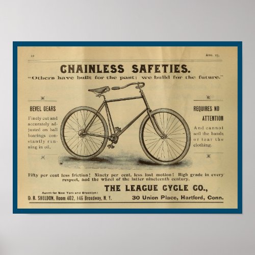 1893 Vintage Safety Bicycle Magazine Ad Art Poster