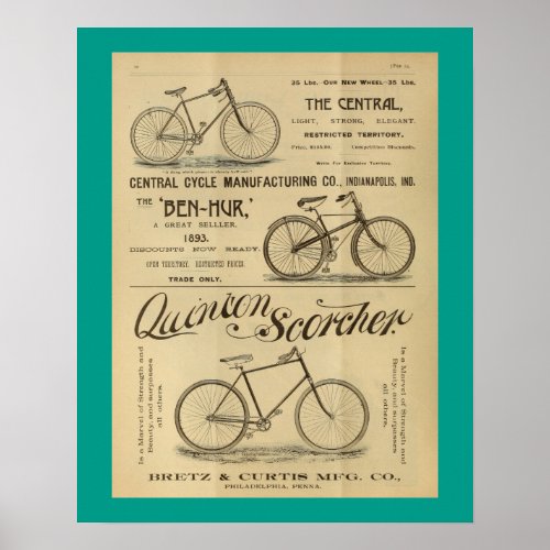 1893 Vintage Scorcher Bicycle Ad Art Poster