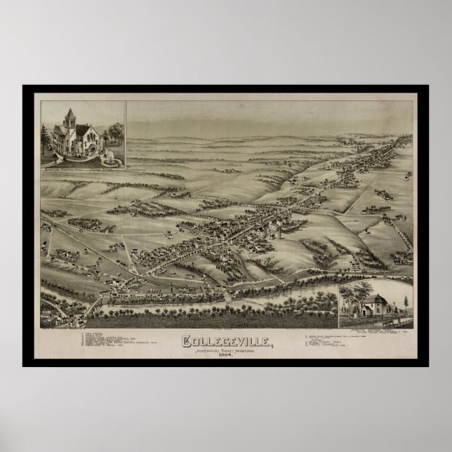 1894 Aerial Map Collegeville PA Pennsylvania Poste Poster (Front)