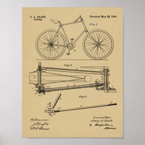 1894 Chainless Bicycle Design Patent Art Print
