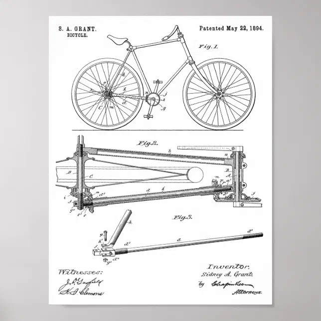 1894 Chainless Bicycle Design Patent Art Print Zazzle