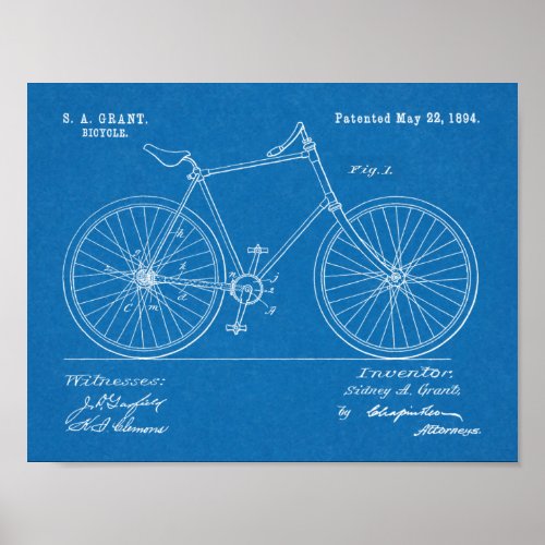 1894 Chainless Shaft Drive Bicycle Patent Print