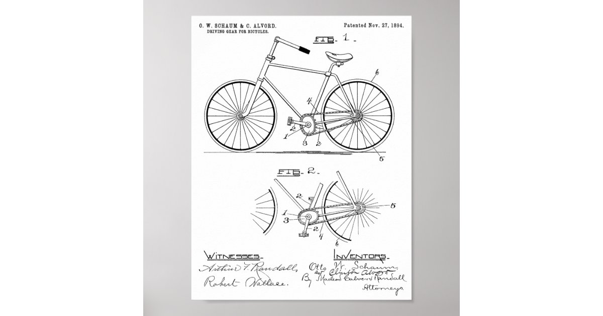 1894 Elliptical Gear Bicycle Design Patent Print | Zazzle